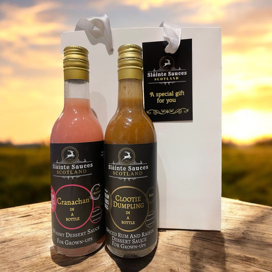 Scottish Dessert Sauce Gift Pack - Cranachan & Clootie Dumpling in a Bottle